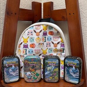 Pokemon Vibrant Multi-Color Backpack & Set of 4 Pokémon Tins…